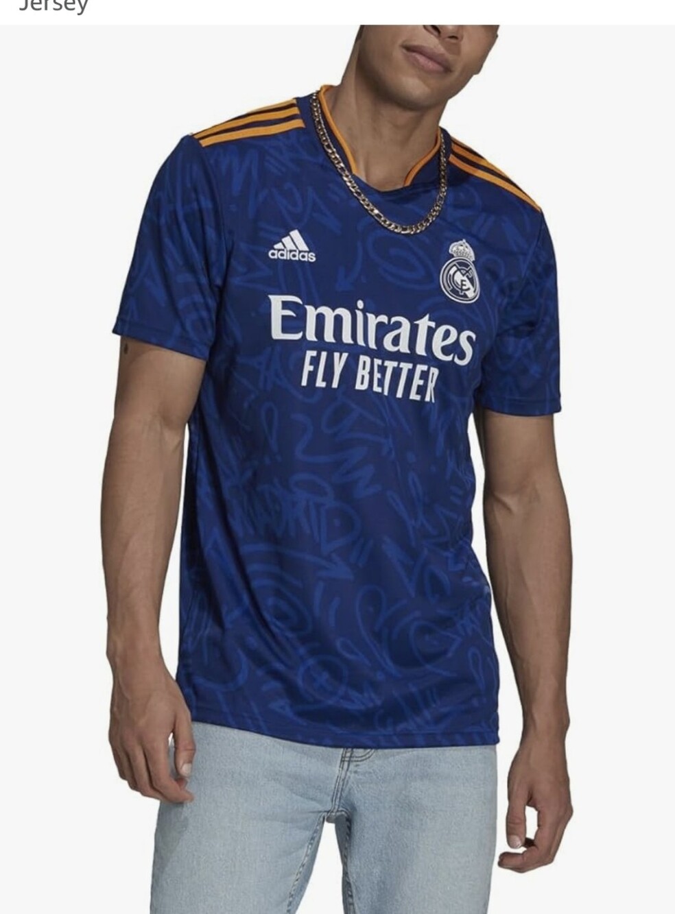 adidas Blue Real Madrid Jersey with Orange Accents Sz.M NWT